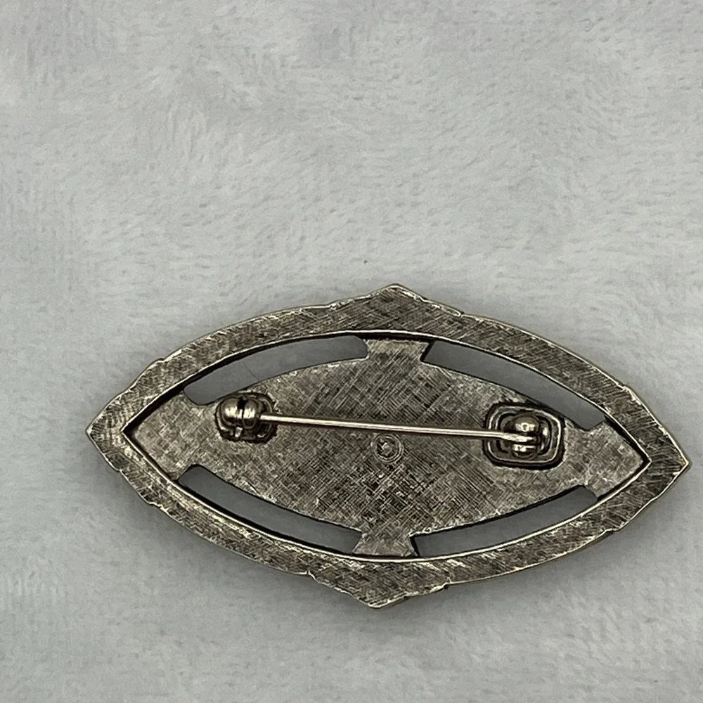Vtg Avon Art Deco Revival Silver Tone Mother of Pearl Marcasite Style Brooch Pin